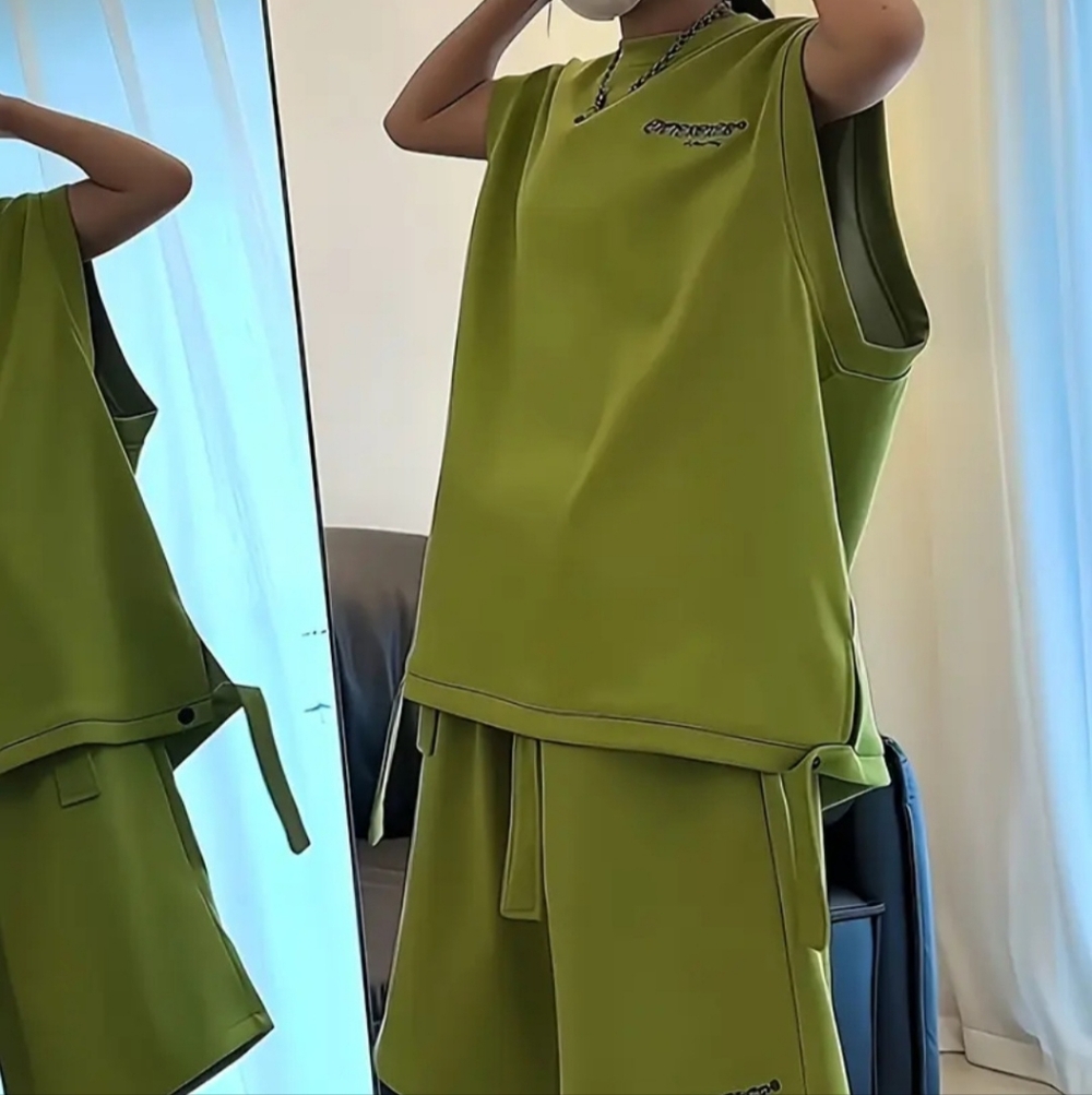 Green Sleeveless Top and Shorts Set
